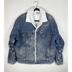 Vtg 80's LEVIS Men's Sherpa Lined Jacket San Francisco Acid Wash Denim Coat Sz L